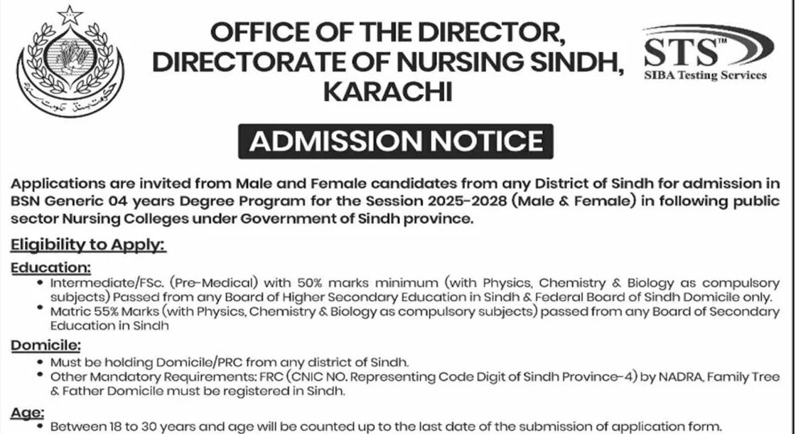 Free Nursing Courses In Directorate Of Nursing Sindh 2025 Ideal Jobs